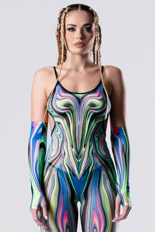 Rave Outfit Lucid Lush Open Back Jumpsuit Close Front View