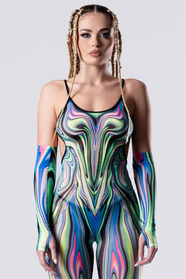 Rave Outfit Lucid Lush Open Back Jumpsuit Close Front View