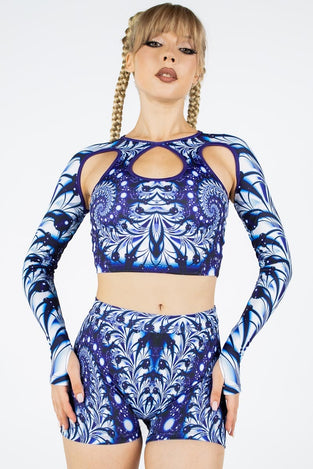 Rave Outfit Lunar Blossom High Waisted Shorts Set Front View