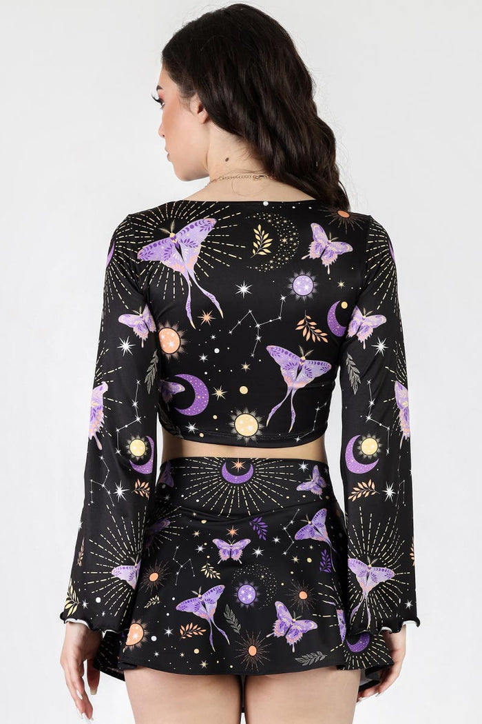 Rave Outfit Lunar Moth High Waisted Skort Set Back View