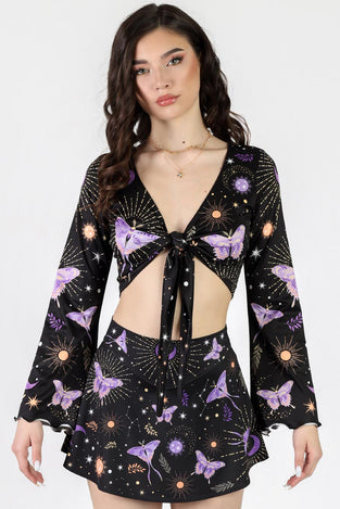 Rave Outfit Lunar Moth High Waisted Skort Set Front View