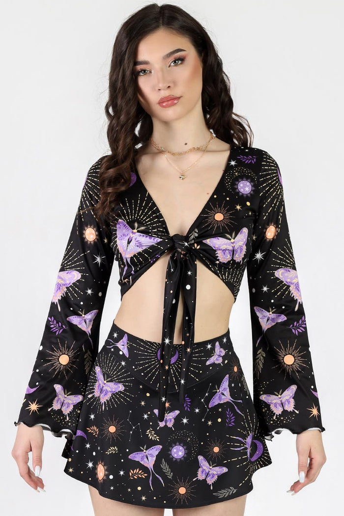 Rave Outfit Lunar Moth High Waisted Skort Set Front View