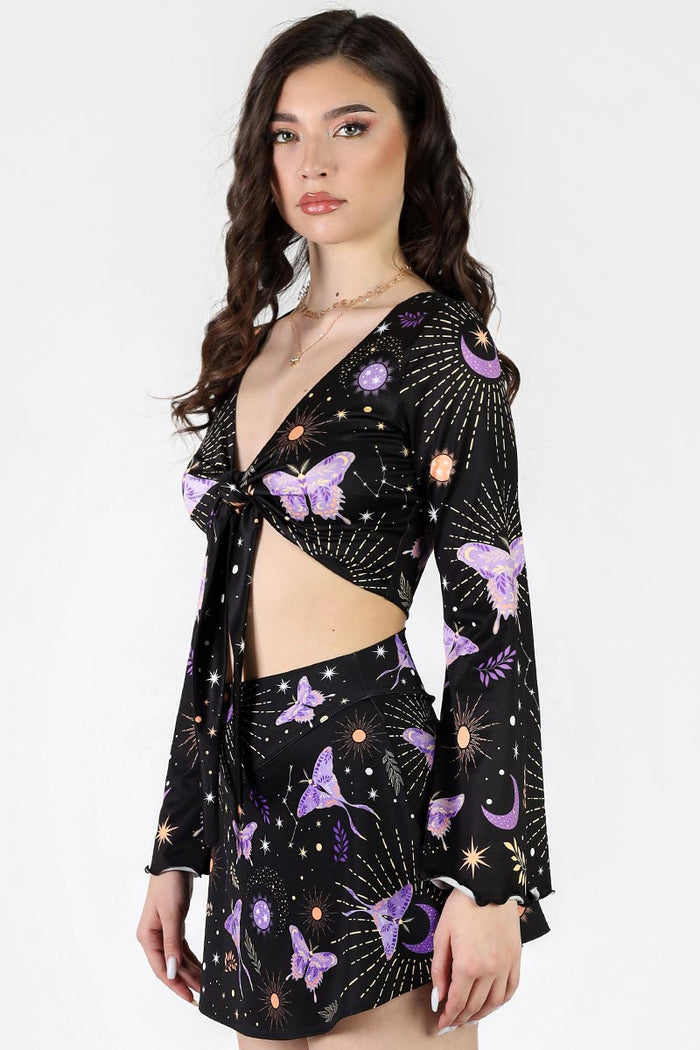Rave Outfit Lunar Moth High Waisted Skort Set Side View