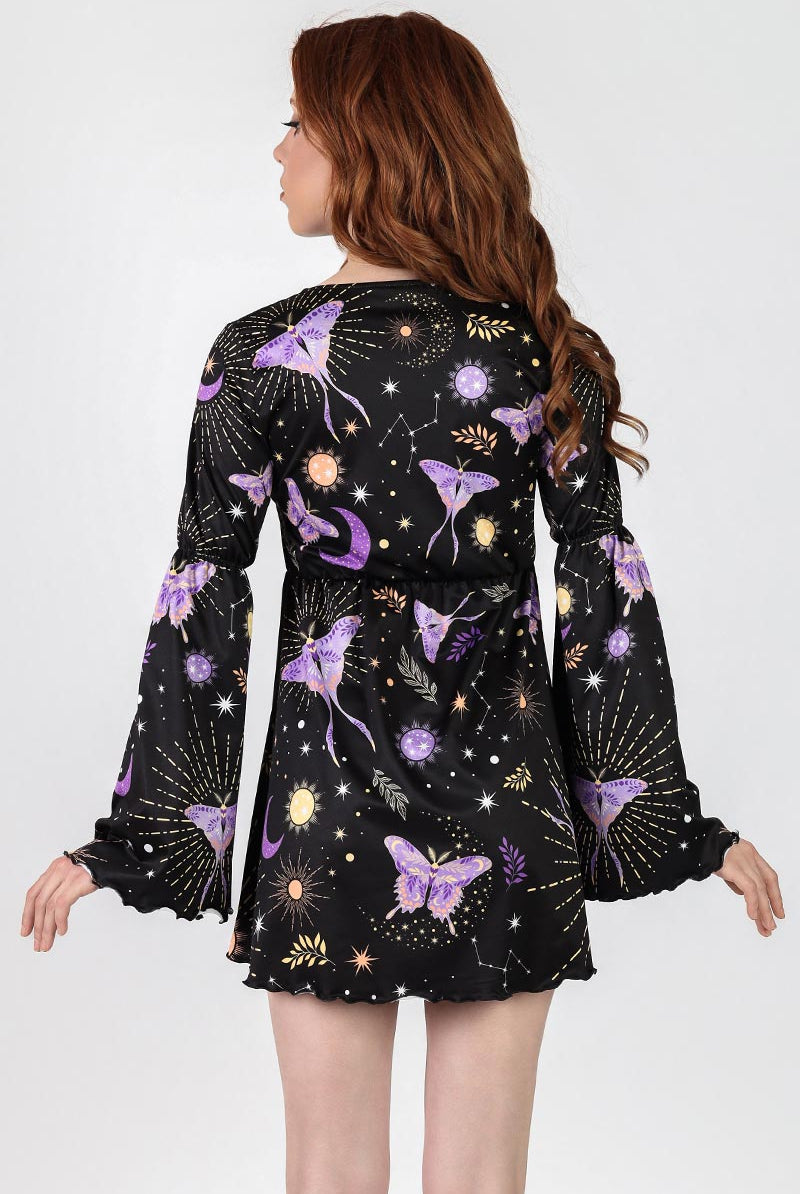 Lunar Moth Long Sleeve Summer Dress Back View