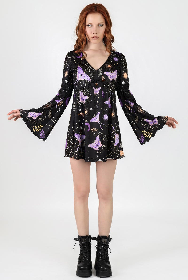 Lunar Moth Long Sleeve Summer Dress Full View