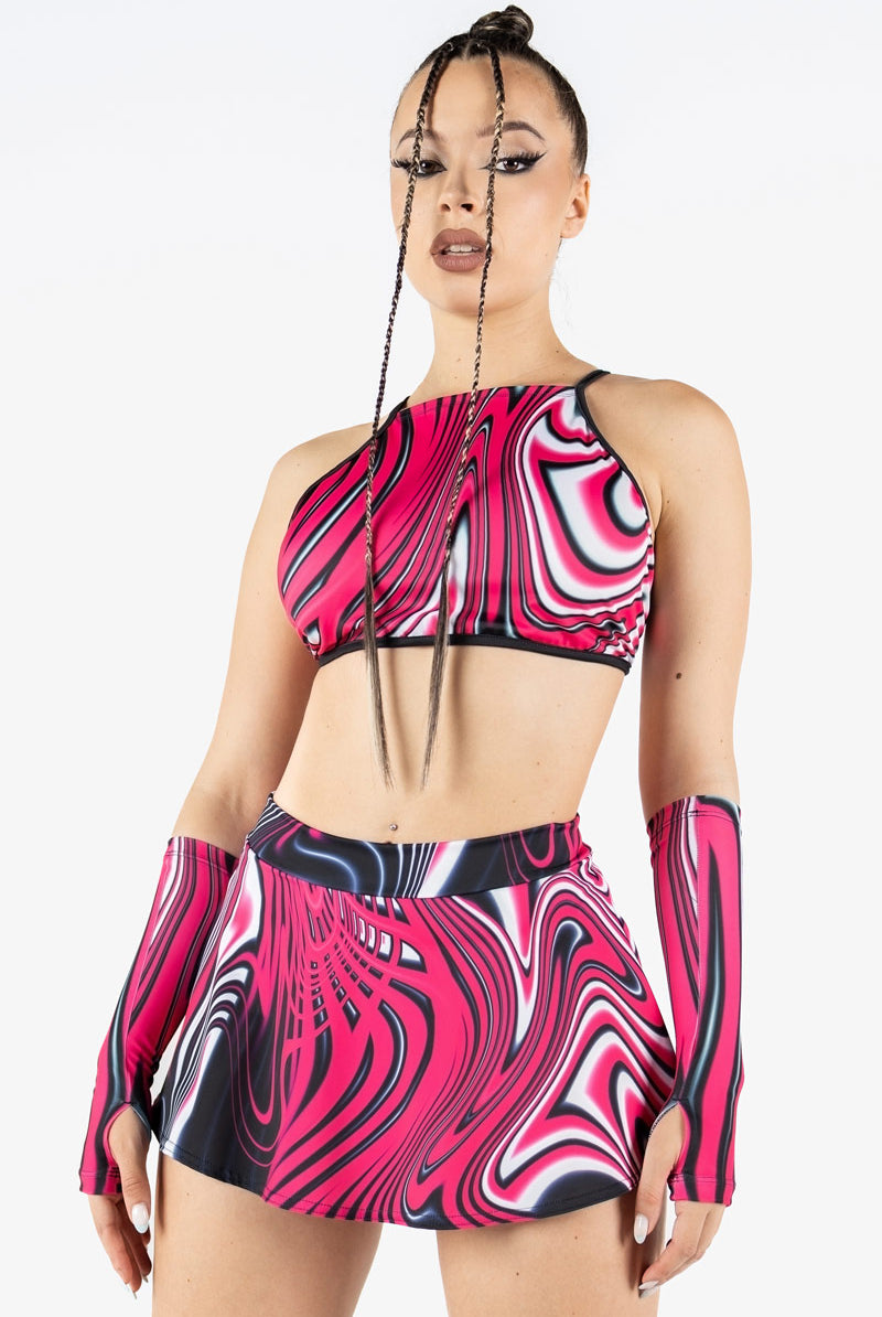pink rave dress Baby Dolled Up 2pc Skirt Set and a matching mini skirt Lollapalooza festival fashion. Blush pink