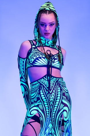 Rave Outfit Maori Relic Slit Maxi Skirt Close Up