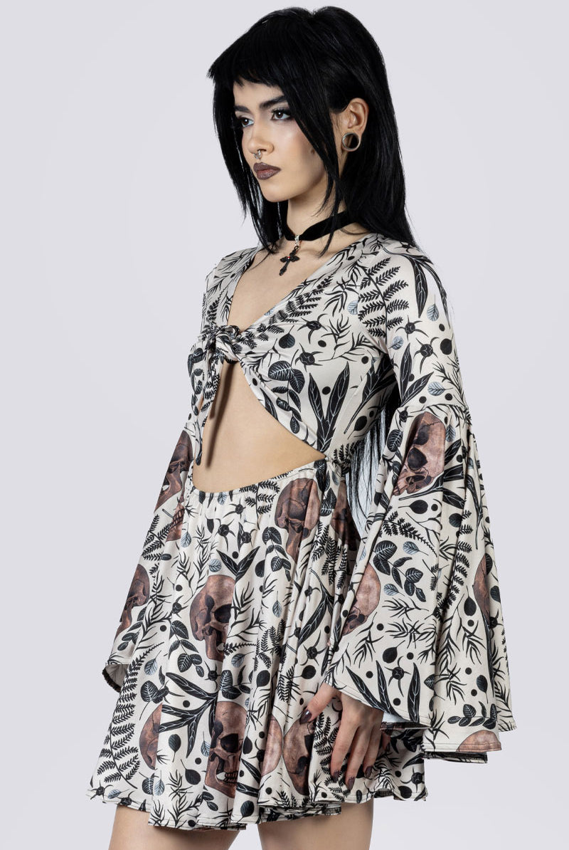 Memento Bloom Front Tie Knot Dress Side Goth Wear