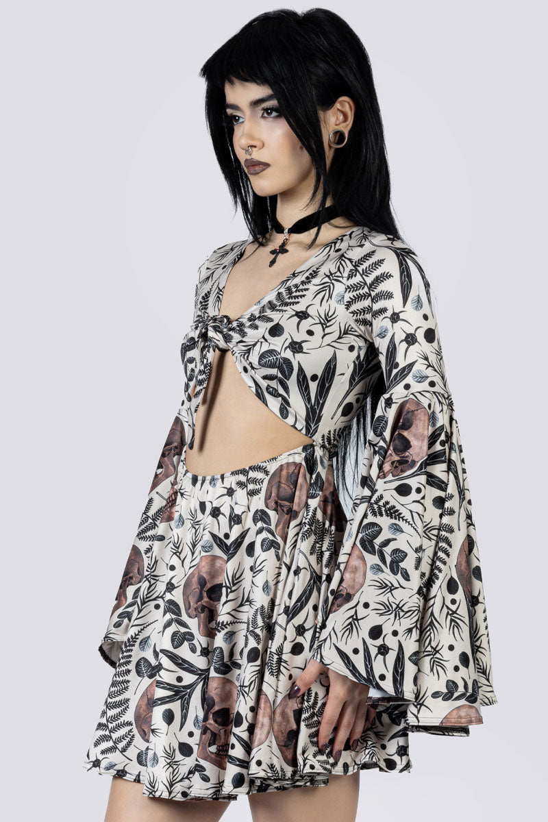 Memento Bloom Front Tie Knot Dress Side Goth Wear