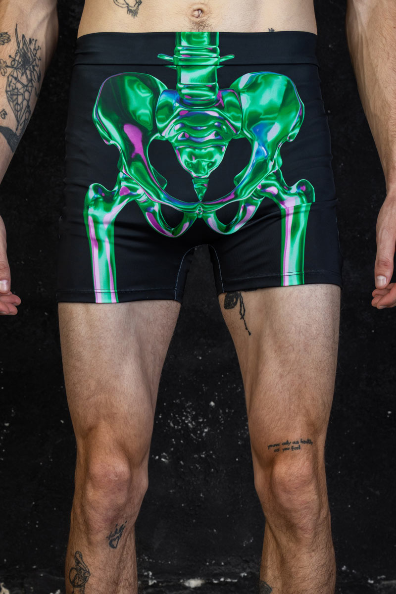 Men's Emerald Skeleton High Waisted Shorts Close View