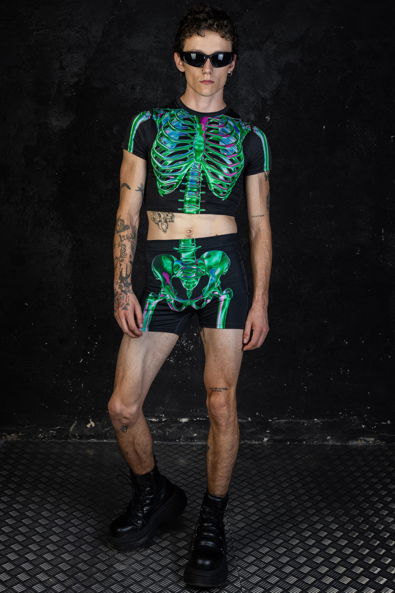 Men's Emerald Skeleton High Waisted Shorts Full View