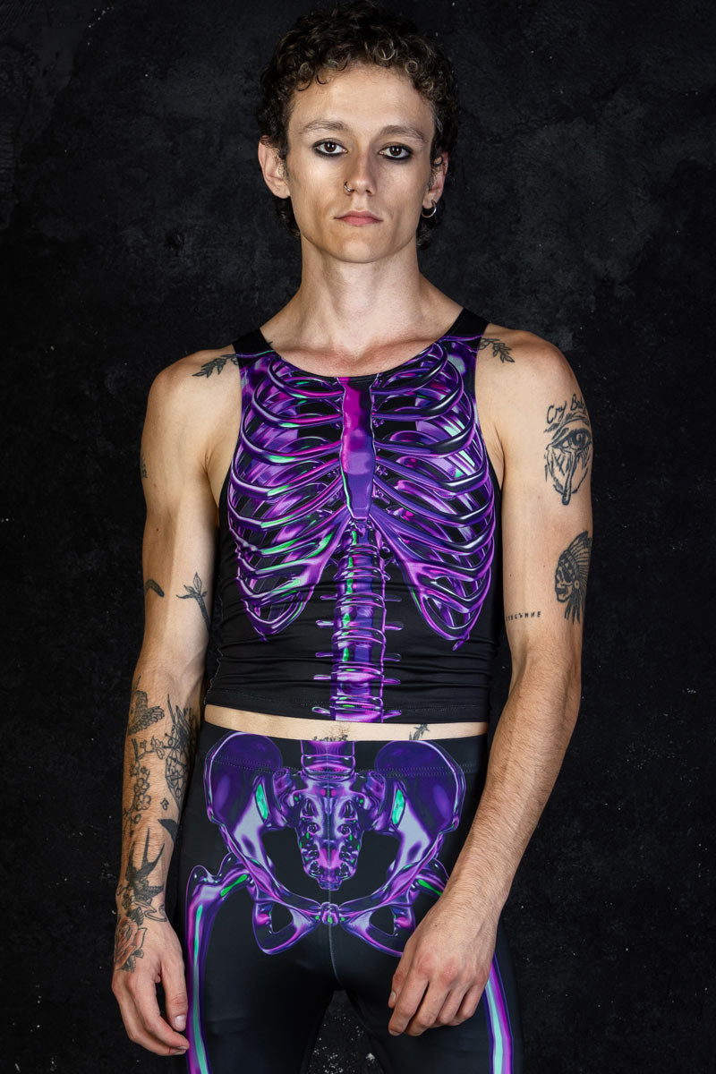Men's Purple Skeleton Leggings Set Front View