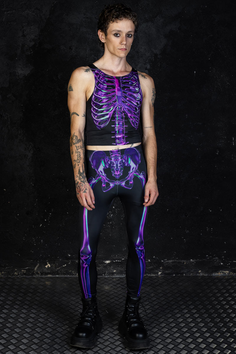 Purple Skeleton Men Leggings for Halloween