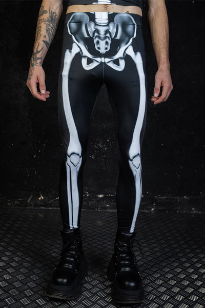 Red Ruby Skeleton Men Leggings for Halloween & Rave