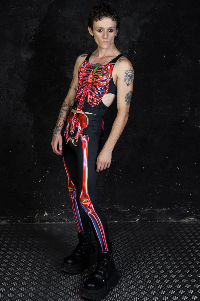 Red Ruby Skeleton Men Leggings Set for Halloween & Rave | Devil Walking