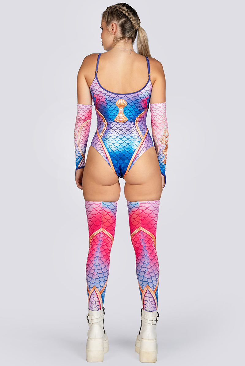 Mermaid Goddess Keyhole Strappy Bodysuit Rave Halloween Clothes