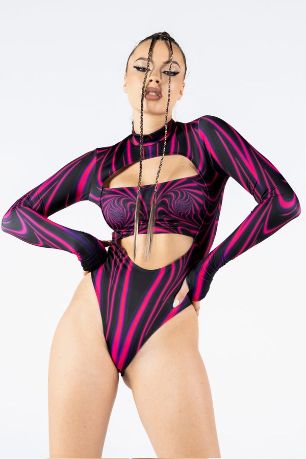 Rave Outfit Midnight Blush Cut Out Long Sleeved Bodysuit Front View