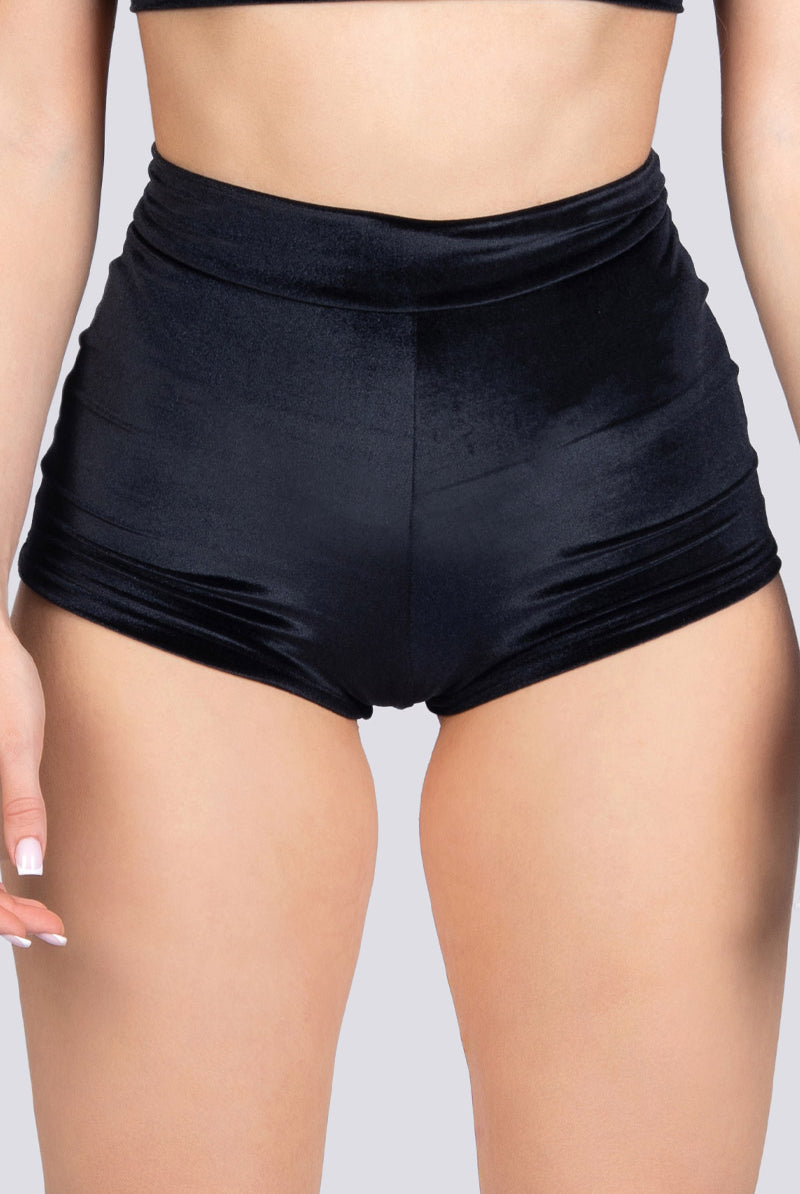 Midnight Crush High Rise Booty Shorts - Black Velvet Pole Wear