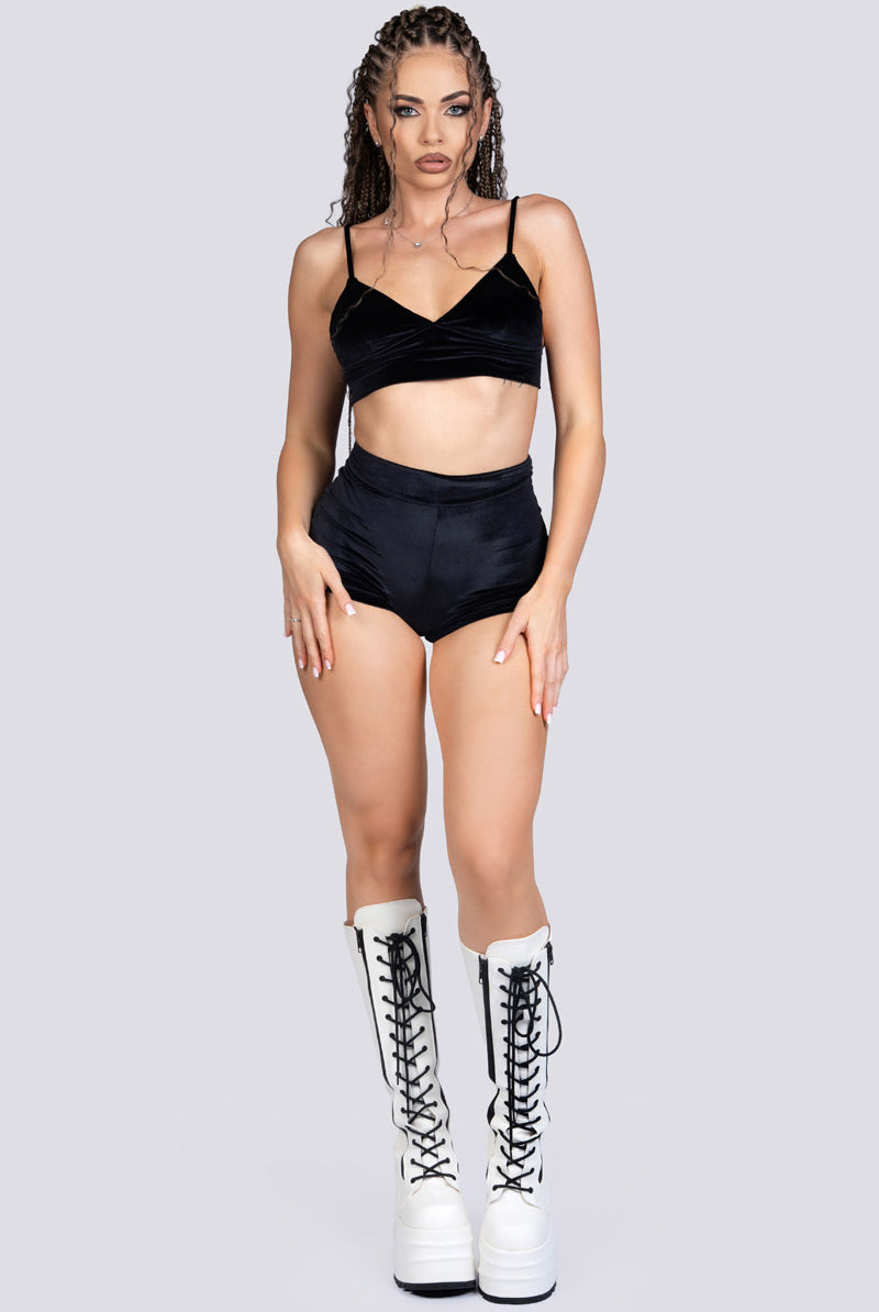 Midnight Crush High Rise Booty Shorts - Black Velvet Dancewear