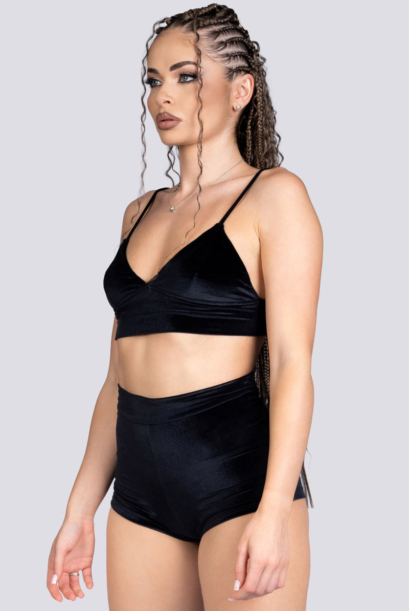 Midnight Crush High Rise Booty Shorts - Black Velvet Stripper Wear