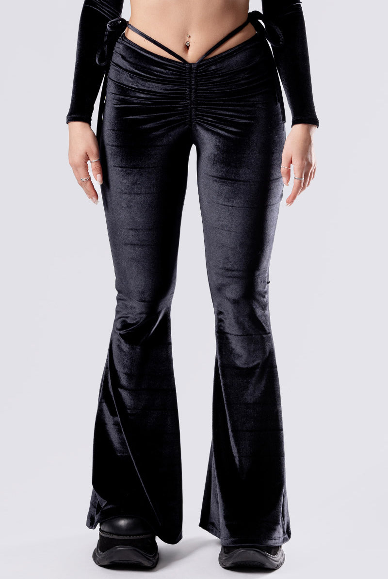 midnight-crush-hip-strap-flare-pants-black-velvet-close-front-view