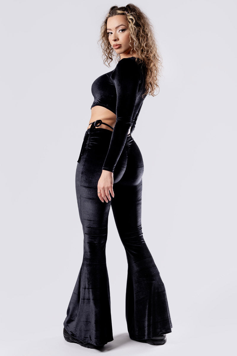 midnight-crush-hip-strap-flare-pants-set-black-velvet-back-side-view