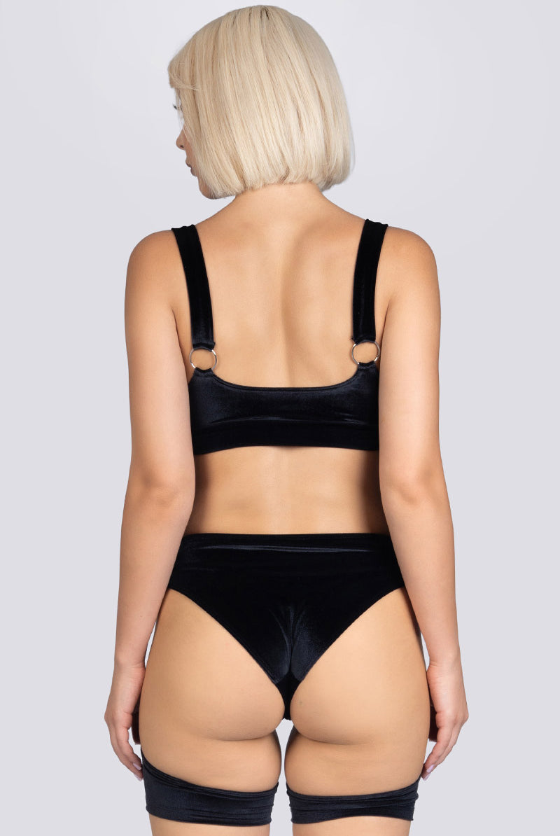 Midnight Crush O-Ring Underboob Cutout Crop Top - Black Velvet Exotic Dancewear