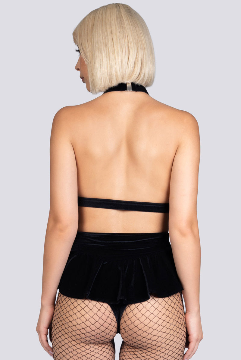 Midnight Crush Underboob Clasp Crop Top - Black Velvet Exotic Dancewear