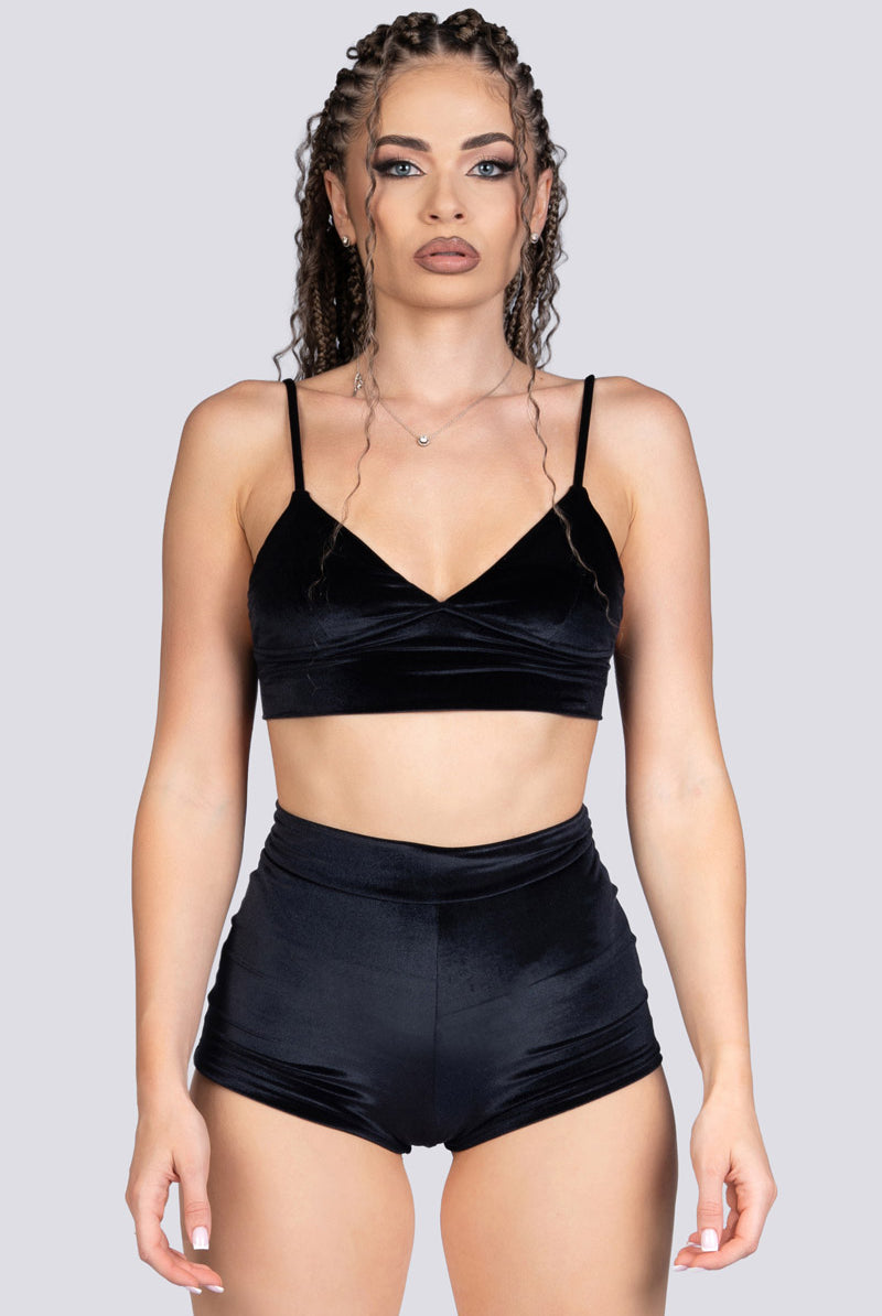Midnight Crush Velvet Bralette Top - Black Velvet Stripper Outfit