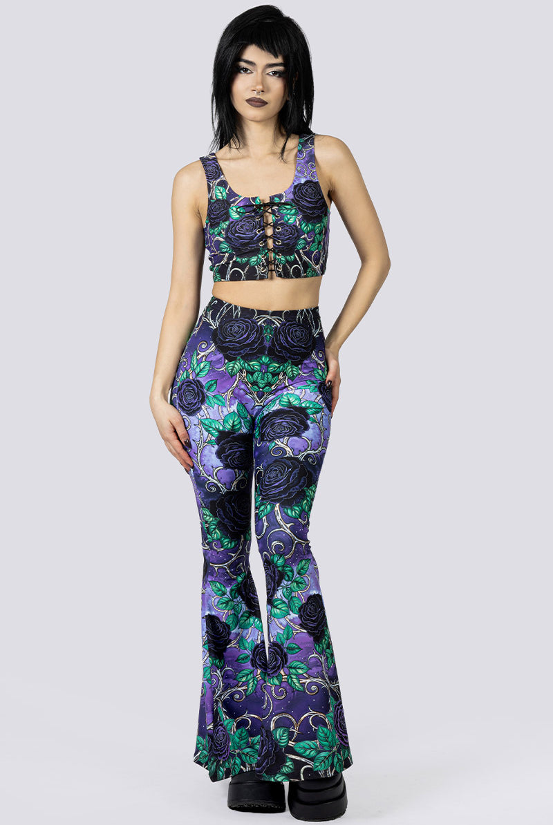 Midnight Roses Flare Pants Front Goth Fashion
