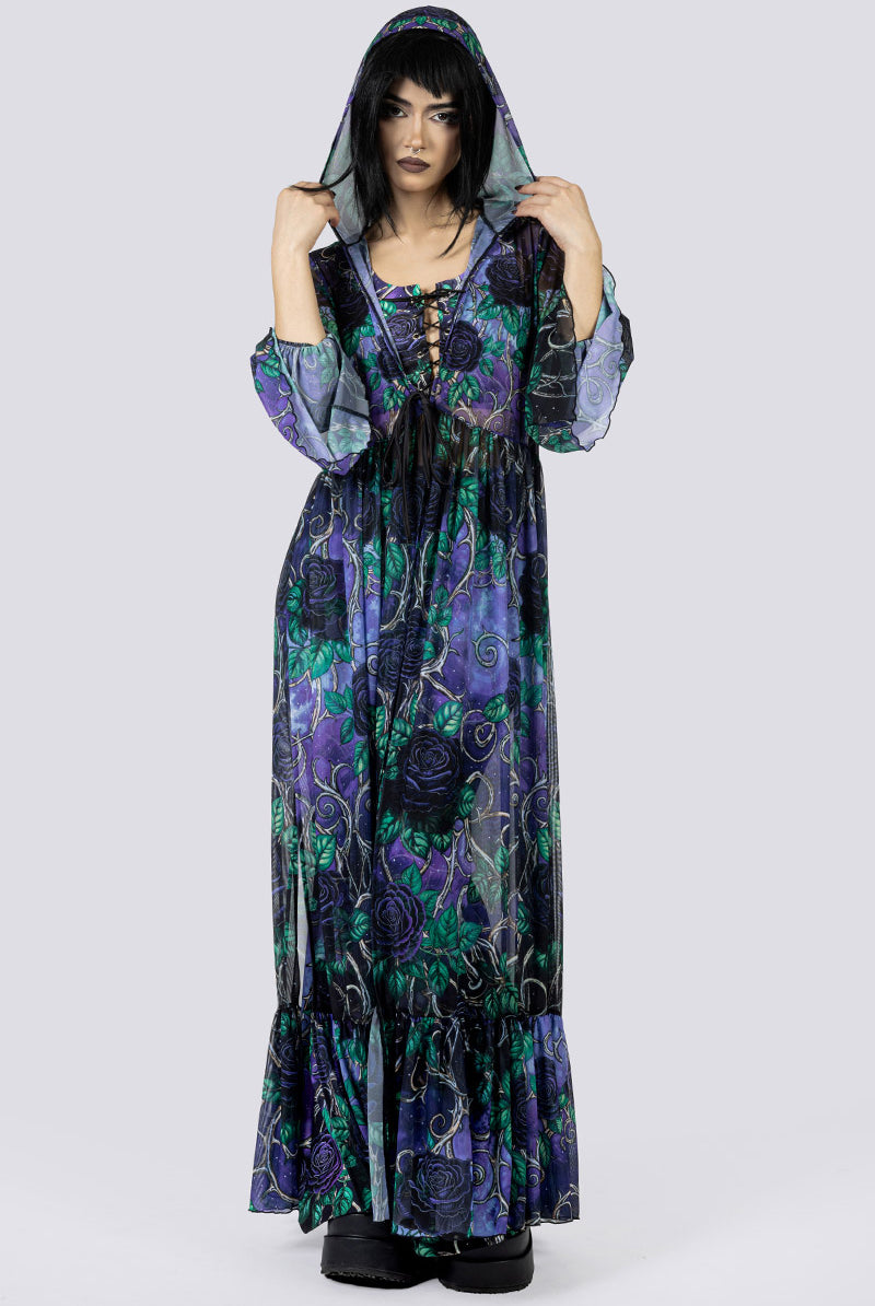 Midnight Roses Flare Pants Robe Front Gothic Clothing