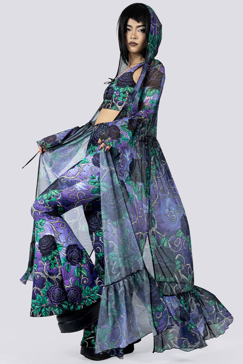 Midnight Roses Flare Pants Robe Side Goth Wear