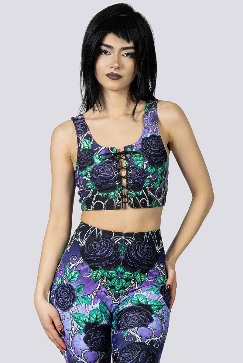 Midnight Roses Flare Pants Set Close Up Goth Clothing