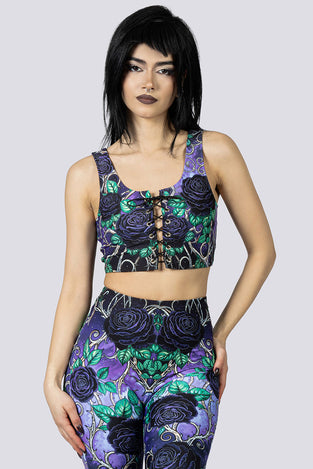 Midnight Roses Flare Pants Set Close Up Goth Clothing
