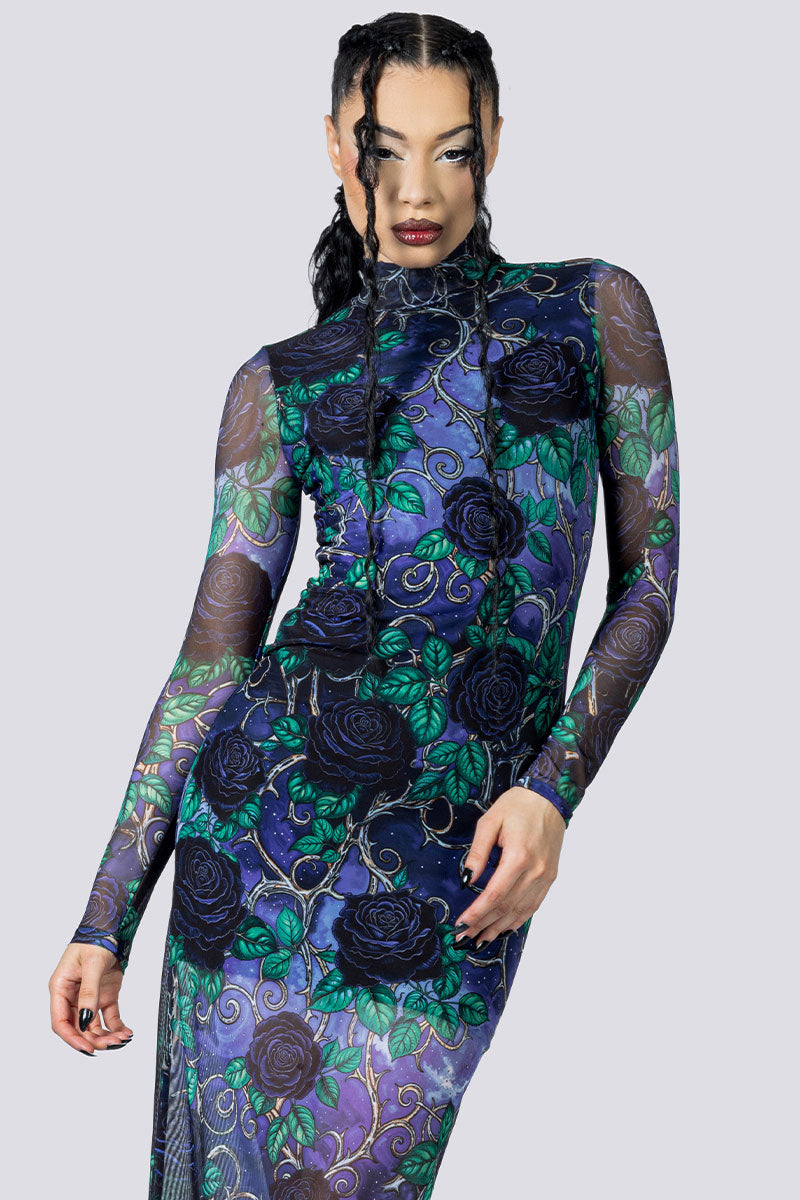 goth mesh dress Gothic Embroidered Mesh Dress with Big Sleeves DW1096 M