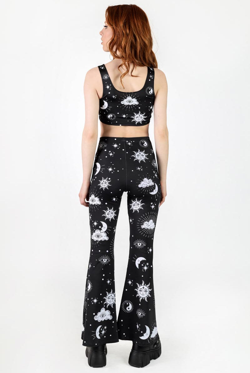 Midnight Sky High Waisted Bell Bottoms Pants Back View