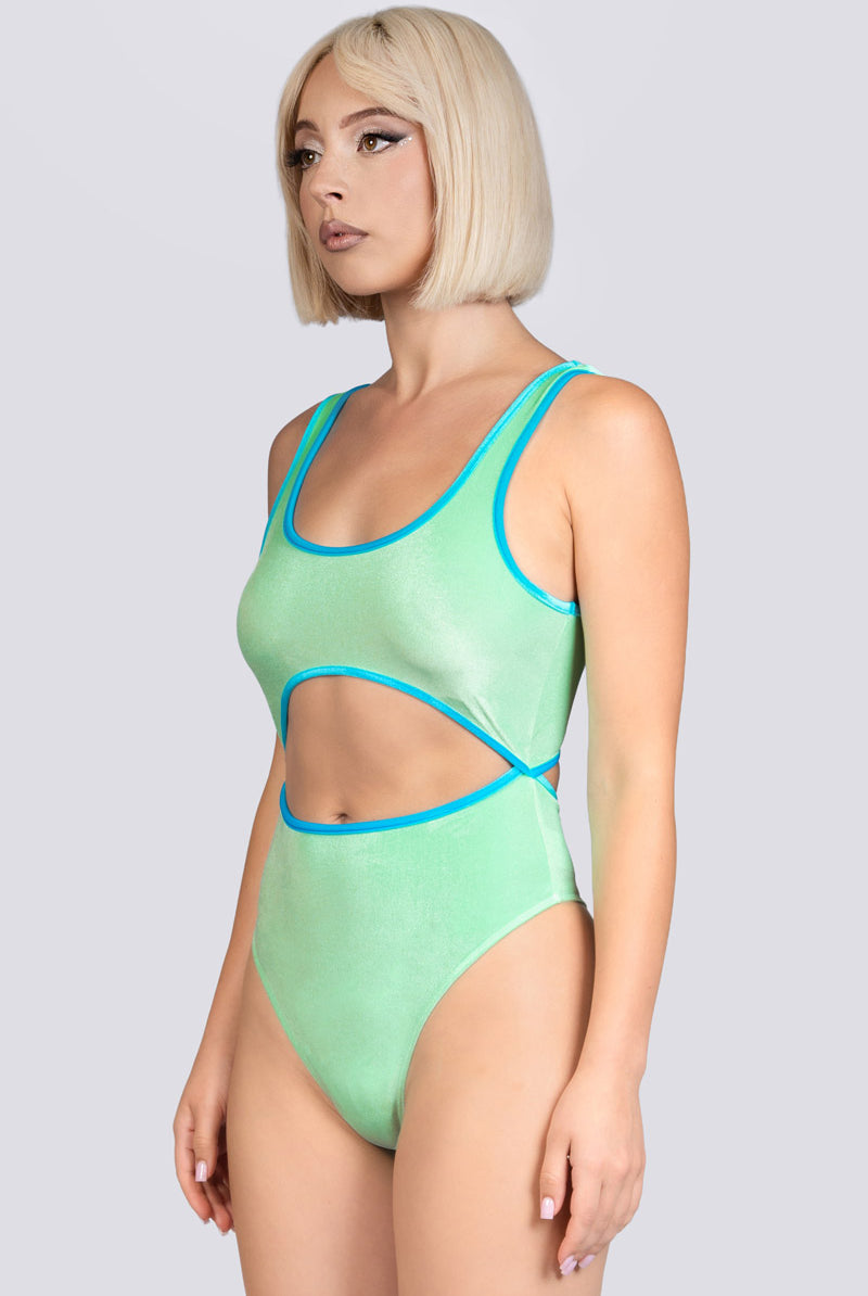 Minty Fresh Cut Out Thong Bodysuit - Green Velvet Stripper Wear