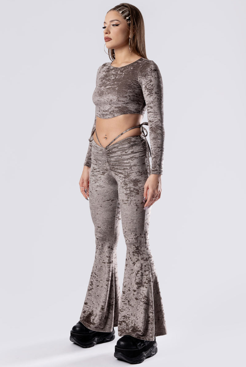 mocha-latte-hip-strap-flare-pants-set-beige-velvet-side-view