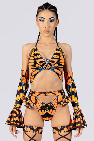 Rave Outfit Monarch Butterfly Cut Out Ruffle Shorts Set Close View