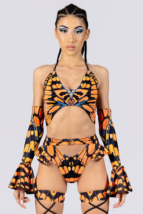 Rave Outfit Monarch Butterfly Cut Out Ruffle Shorts Set Close View