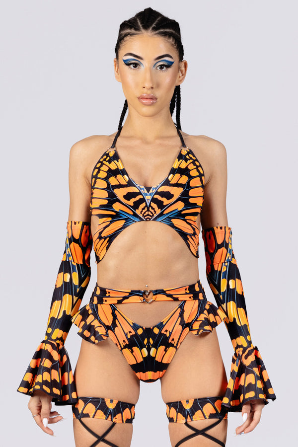 Rave Outfit Monarch Butterfly Cut Out Ruffle Shorts Set Close View