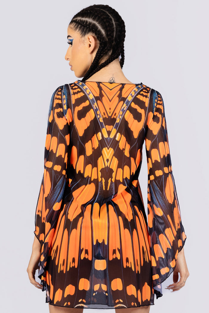 Rave Outfit Monarch Butterfly Mesh Slit Mini Dress Back View