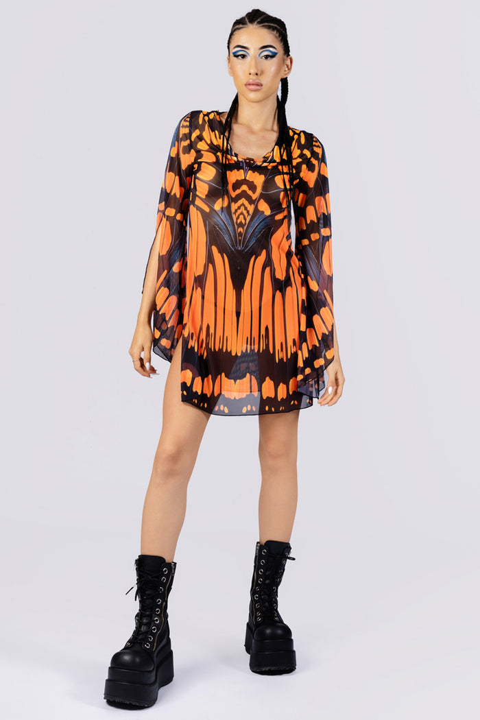 Rave Outfit Monarch Butterfly Mesh Slit Mini Dress Front View