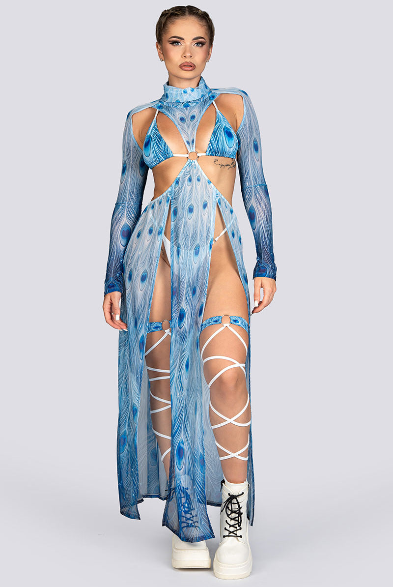 Moon Peacock Cut Out Maxi Mesh Dress Sexy Rave Halloween Costume