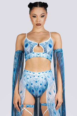 Moon Peacock Keyhole Ring Bra Top Rave Halloween Style