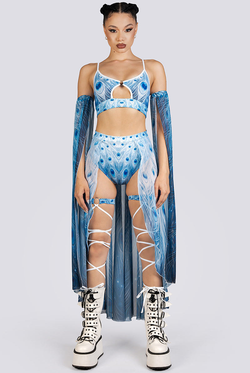 Moon Peacock Keyhole Ring Bra Top Rave Halloween Clothes