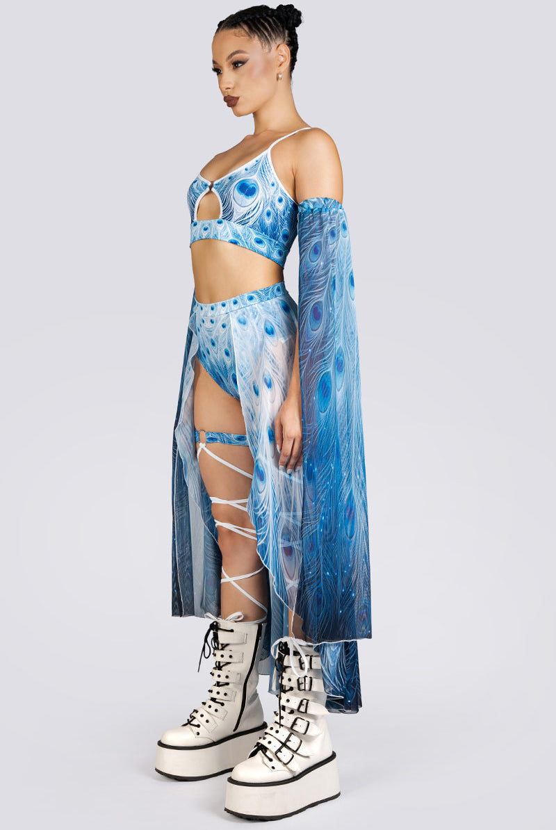 Moon Peacock Open Mesh Maxi Skirt Sexy Rave Halloween Costume