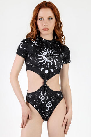 Rave Outfit Moon Whispers Knot Front Cut Out Bodysuit Front View