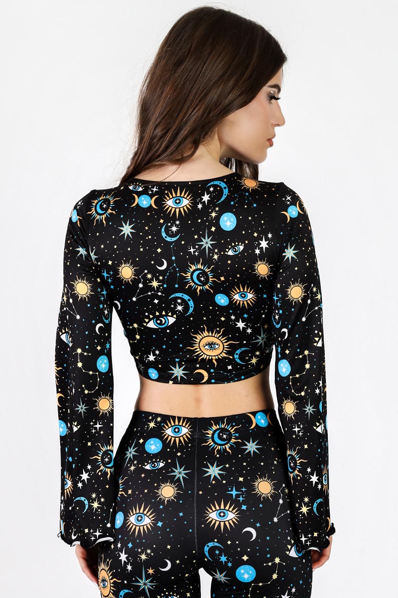 Moonlight Esoterica Long Sleeved Tie Knot Crop Top Back View