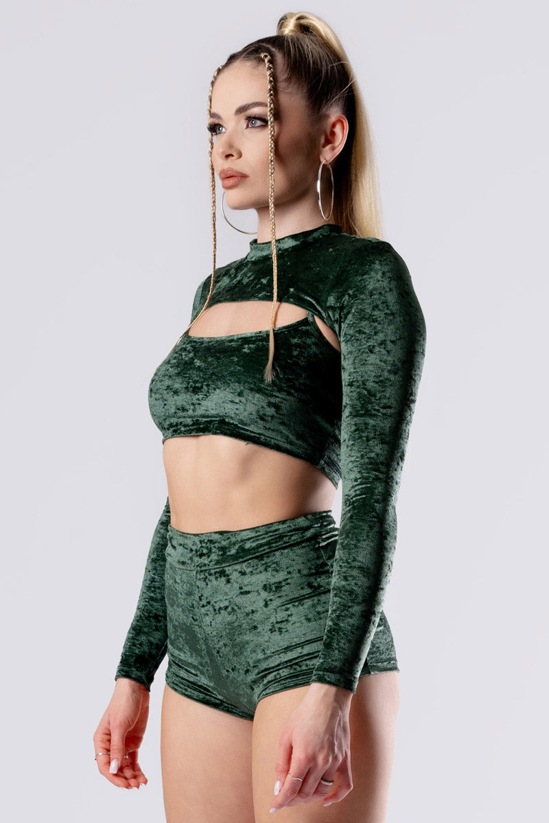 Moss Babe High Rise Booty Shorts - Green Velvet